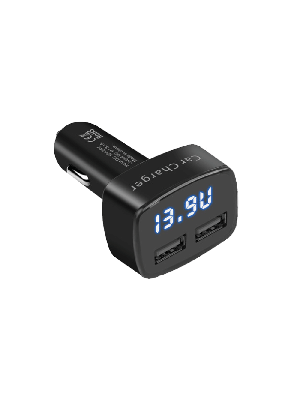 GlobalTone  Chargeur de voiture 2 USB, indicateur de tension LED Input12-24V, Output 3.1A , Noir
