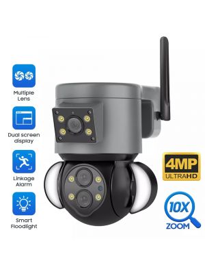 Caméra de sécurité IP panoramique 10X 4MP WIFI avec double objectif de suivi automatique des projecteurs